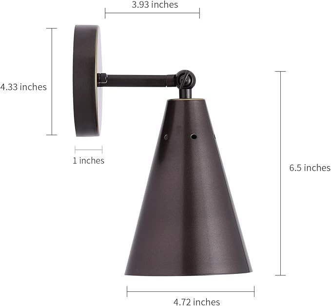 Oil Rubbed Bronze Farmhouse Wall Sconces Set of Two, Rustic Adjustable Interior Sconce Light Fixture Hardwired with Metal Shade,Indoor Industrial Lamp for Hallway,Bedroom,Living Room