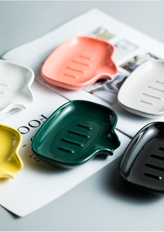 Multi-Color Ceramic Soap Dish for Kitchen or Bathroom, Easy to Clean, Self Draining Soap Holder, Keeps Soap Dry (Black)