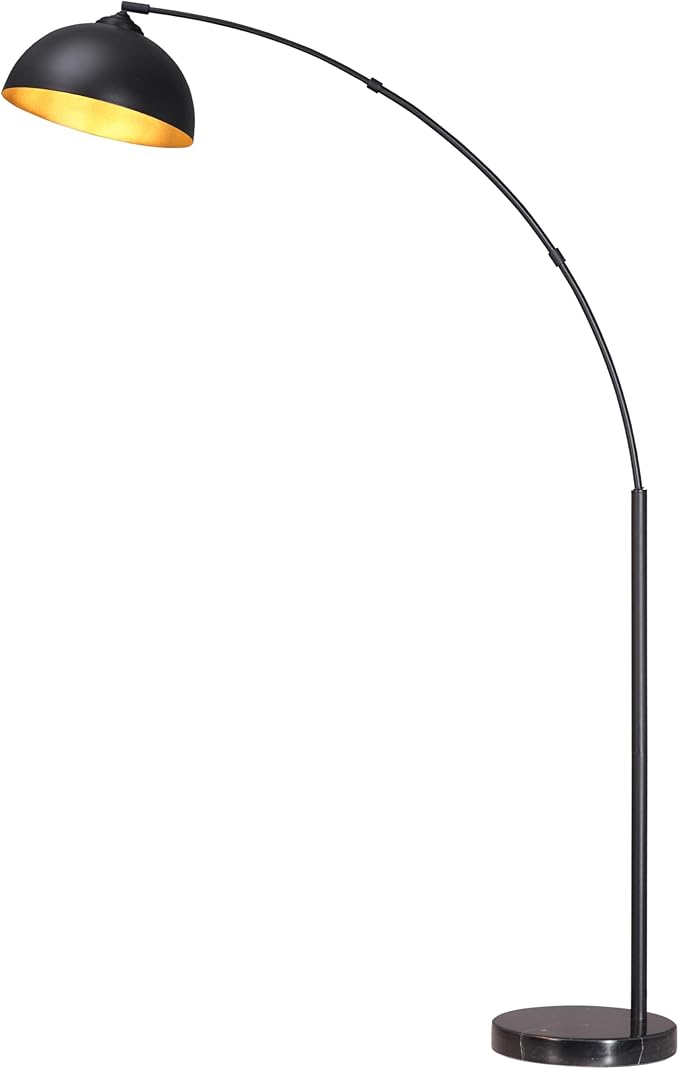 O'Bright Moab - Modern Arc Floor Lamp with Adjustable Dome Shade, Marble Base, and Foot Pedal Switch, 64 Inch - Ideal for Living Room, Bedroom, Office, Black