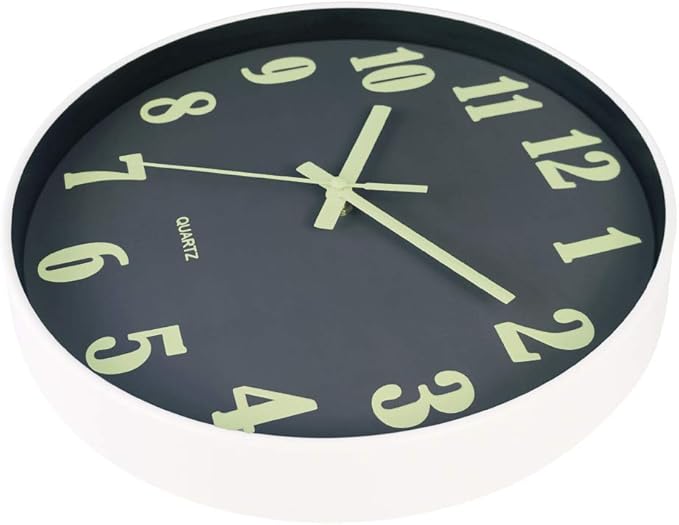 JoFomp Glow in The Dark Clock, 12 Inch Modern Silent Non Ticking Wall Clocks Battery Operated, Night Light Wall Clock for Living Room Decor, Wall Clock Decorative for Kitchen Bedroom (Grey)
