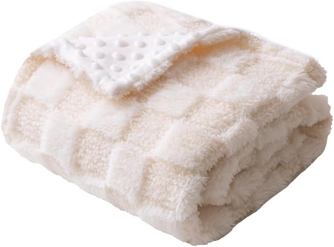 Soft Checkered Baby Blankets for Unisex Girls or Boys Breathable Gender Neutral Nursery Double Layer Blankets with Dotted Backing for Newborn Toddlers (30??X 40??