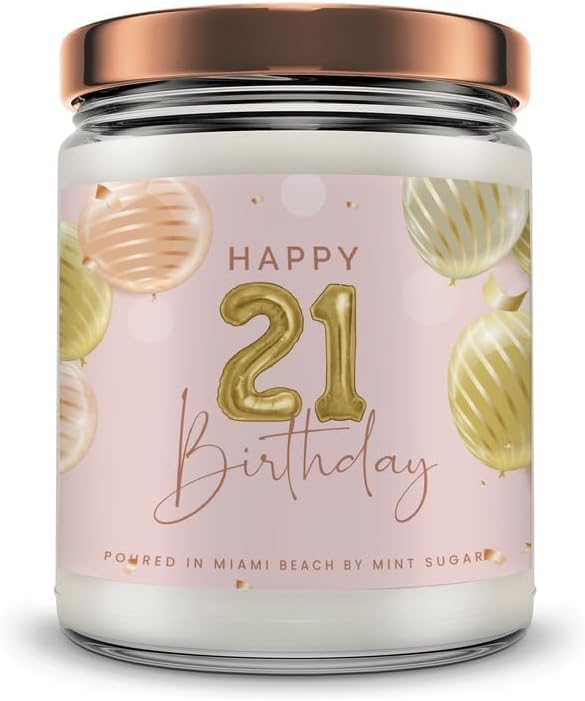 21st Birthday Candles - Happy 21st Birthday Gifts for Her - 21st Birthday Ideas - Made in USA 9 oz Scented Candle by Mint Sugar Candke Co - 21st Birthday Gift