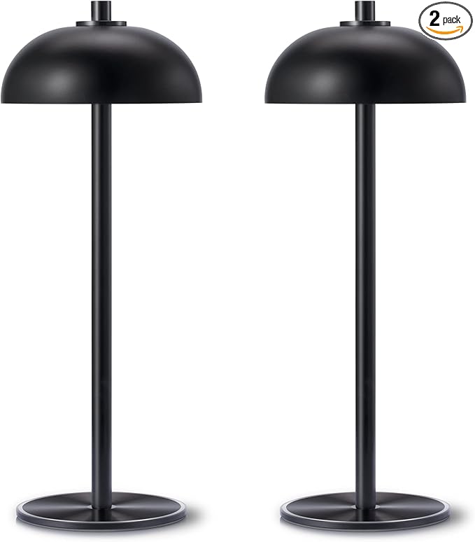 Rechargeable Cordless Table Lamp 2 Pack - 5000mAh Battery Powered Lamp, 3 Color Stepless Dimming LED Table Light with Memory Function for Indoor, Outdoor, Dinner, Home, Restaurant.(Black)