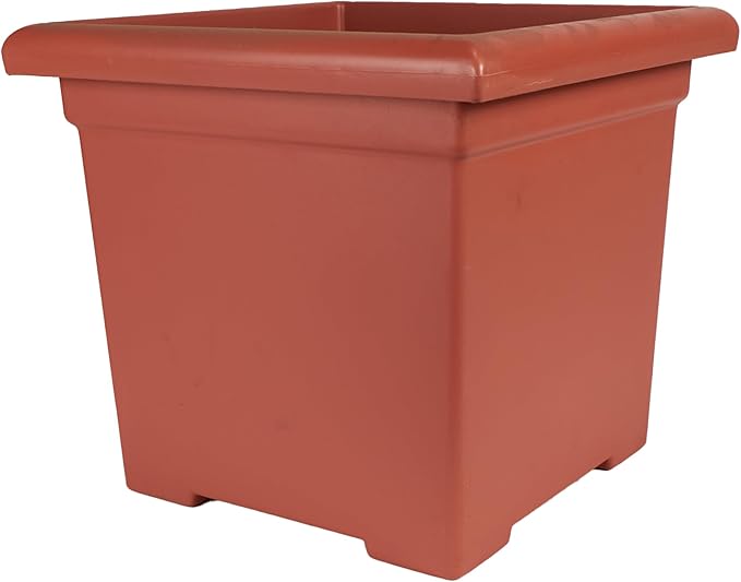 Accent Square Planter - The HC Companies 15.5-Inch Large Square Flower Box Planter for Indoor & Outdoor Flowers/Plants, Pairs w/ 15.5" Clay Accent Saucer SRO15500E35 Clay (ROS15500E35)