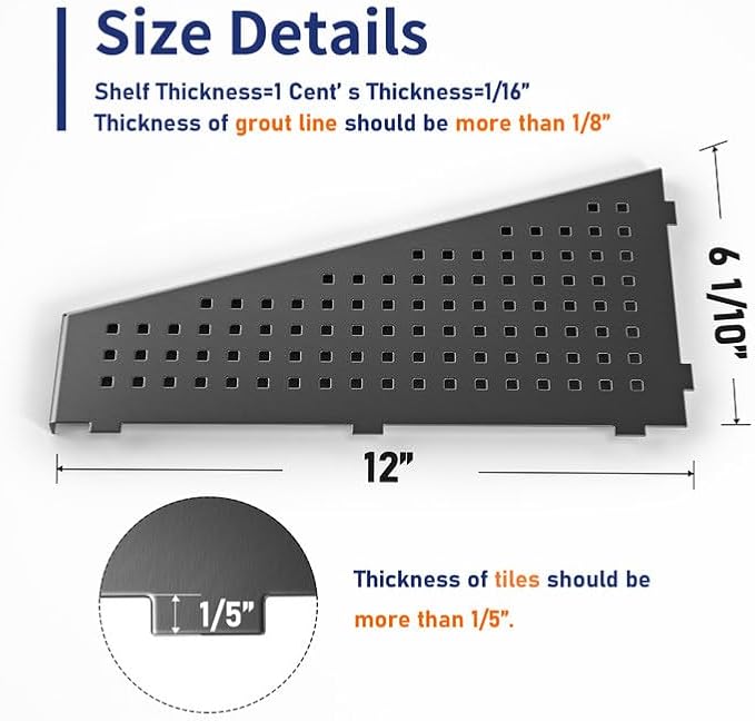 Corner Shower Shelf, 12" Trapezoid Floating Shelf 304 Stainless Steel Grid Design Recessed Bathroom Shelf for Tiled Wall No Drilling (Gunmetal, 12"-2 Pack)