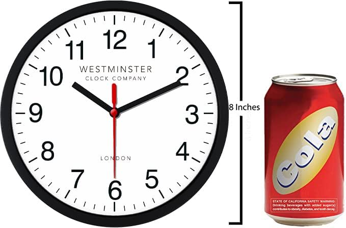 Always Home Westminster Clock Company 8 Inch Quartz Wall Clock (Standard Clock) Non-Ticking/Battery Operated for School Office Classroom