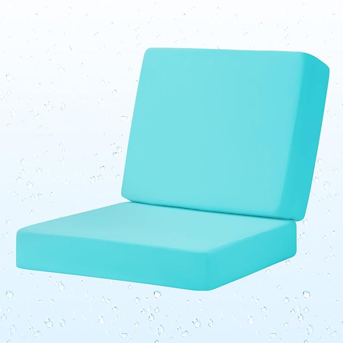 Outdoor Deep Seat Cushion Set, 22 x 22 Inch Waterproof and Fade Resistant Patio Furniture Cushion Backrest with Ties for Patio Garden Yard and Balcony (Teal, 22x22Inch)