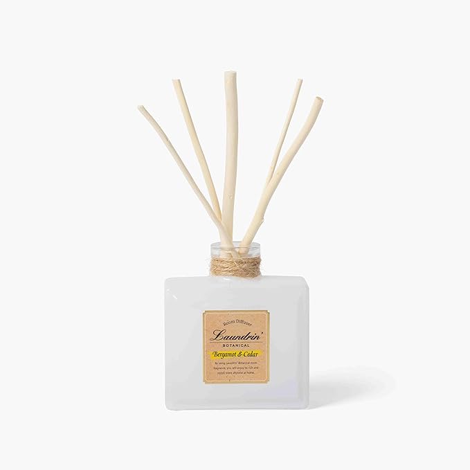 Botanical Room Diffuser for Home - Scent Diffuser for Freshener & Shelf Decor - Elegant Home Fragrance, Ideal Reed Diffusers, Office, Living Area - 80ml, Bergamot & Cedar