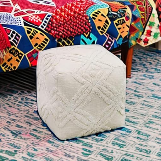 COTTON CRAFT Hand Tufted Pouf - Bedroom Dorm Home Accent - Foot Stool - Ottoman - Bean Bag - Versatile Modern Comfortable Prefilled Woven Cotton Square Pouf Footrest - 16x16x16 inches - Ivory