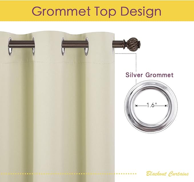NICETOWN Thermal Room Darkening Draperies Curtains, Thermal Insulated Grommet Room Darkening Drape Panels for Bedroom (Beige, 2 Panels, W42 x L72 -Inch)