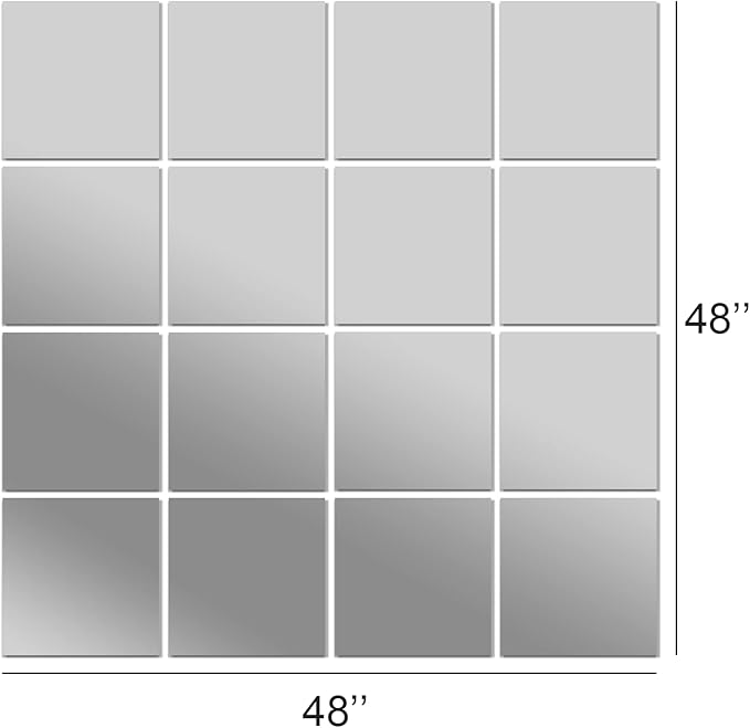 Delma Home Gym Mirrors, 12'' x 12'' Glass Mirror Tiles (16 PCS), Square Large Wall Mirror for Home Gym, Bedroom, Door,Bathroom, Frameless Mirror Sets