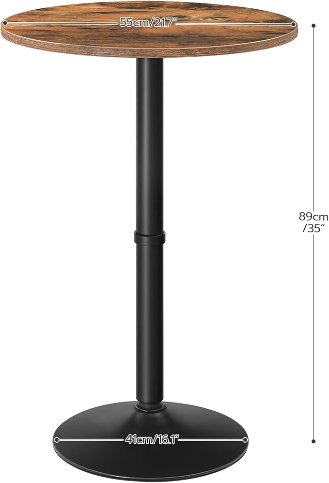 HOOBRO Round Bar Table, 35" Tall Pub Table, Cocktail Table with Base, Stable Counter Table with Non-Slip Base for Narrow Space, Bar Height Table for Kitchen, Easy to Assemble, Rustic Brown BF57BT01