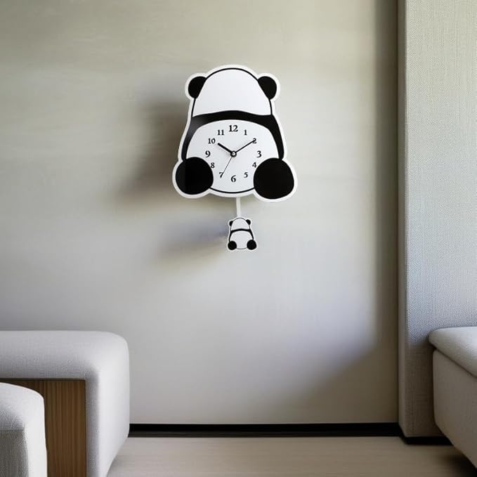 Panda Wall Clock 3D Cute Clock with Pendulum Silent Funny Gift Clock for Modern Decorative Home Living Room Kids' Room Panda Butt