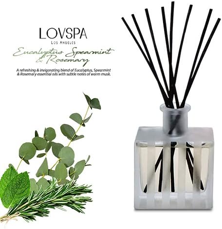 LOVSPA Eucalyptus Spearmint Reed Diffuser Set with Sticks - Eucalyptus, Spearmint & Rosemary - Made in The USA