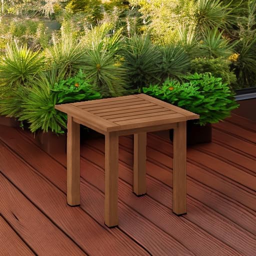 Furinno FG18506 Tioman Hardwood Patio Furniture Outdoor End Table, Natural