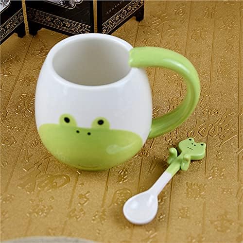 12 oz/330ML Frog Mug,Good Omen Coffee Cup Mugs, Hand-Painted Lovely Ceramic Coffee Mug with Aniaml Teaspoon,Novelty Funny Mug Christmas Birthday Gifts