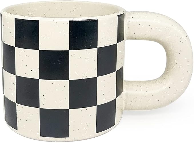 Ceramic Coffee Mug,Tea Cup with Porcelain Fat Round Handle,Dishwasher&Microwave Safe Mug to Decorate,12 oz, Modern,Simplicity Unique Style For Any Kitchen. (Checkerboard)