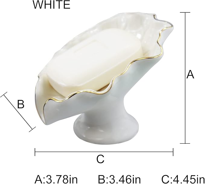 Soap Dish Ceramic White Lotus Leaf Shape Soap Holder Self Draining Soap Dish Waterfall Slot Sponge Holder Bathroom Accessories for Bathroom, Kitchen,Bar Counter.