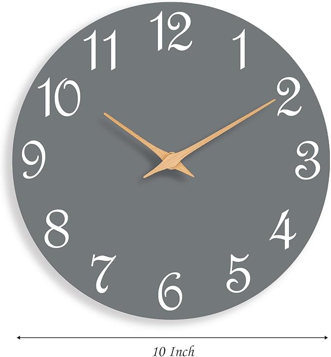 Wall Clock, 10 Inch Modern Wall Clocks Battery Operated, Silent Non Ticking Clock Decorative for Kitchen, Living Room, Bathroom, Office, Bedroom(Gray)