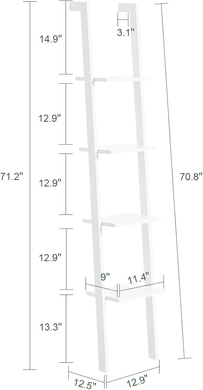 Haotian Ladder Shelves, 4-Tier Storage Display Organizer Rack, Wall-Leaning Bookshelf, Wooden Wall Shelf for Bathroom Living Room Study Room, White FRG15-W