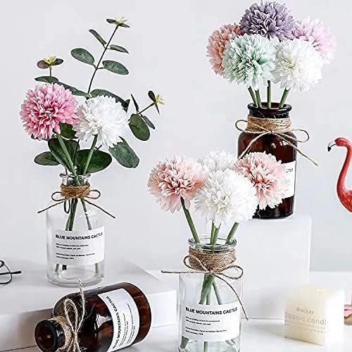 Kimura's Cabin Fake Silk Flowers 20pcs Pink Flowers Artificial Ball Flowers Faux Chrysanthemum Bouquets for Home Dining Table Core Party Wedding Decoration (Pink, Pack of 20)