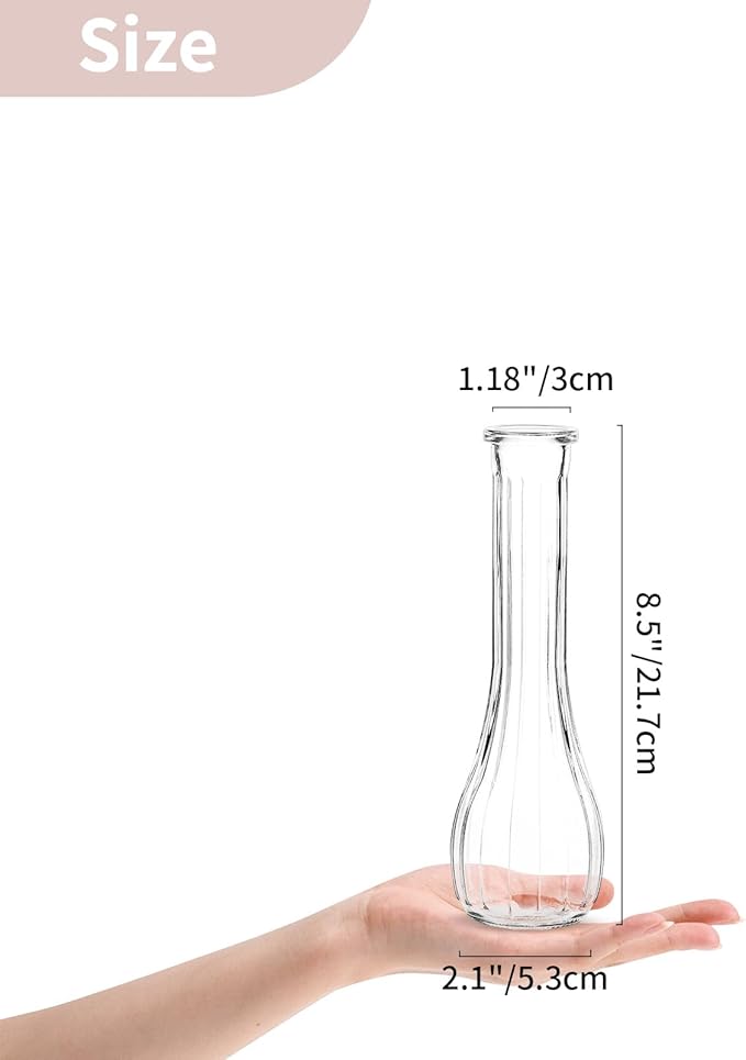 NUPTIO Glass Bud Vases Centerpiece: 6 Pcs Small Flower Vase for Wedding in Bulk - Cute Clear Ribbed Vase for Party Events Home Table Decor
