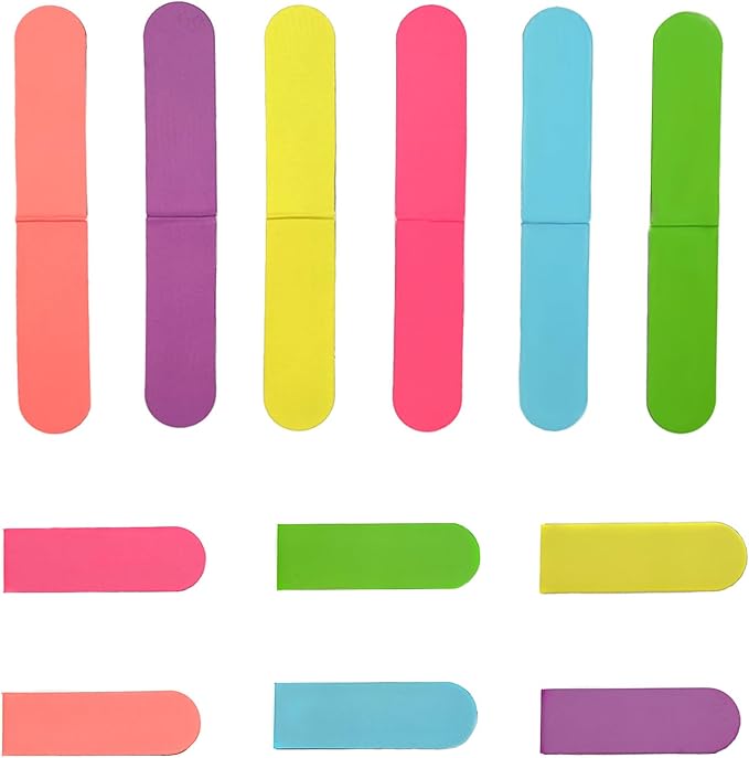 BlingKingdom 6pcs Magnetic Bookmark Cute Solid Colorful Page Marker Clip 6 Colors Book Marker Clip for Book Lovers, Teachers, Students, Printing on 2 Side