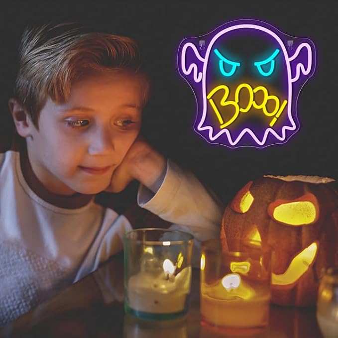 NOSUN Halloween Neon Sign Boo Neon Sign Halloween Gifts Purple Halloween Neon Light Sign for Bedroom Bar Party Club Neon Light Sign Halloween Neon Light Halloween Gifts for Kids/Adults