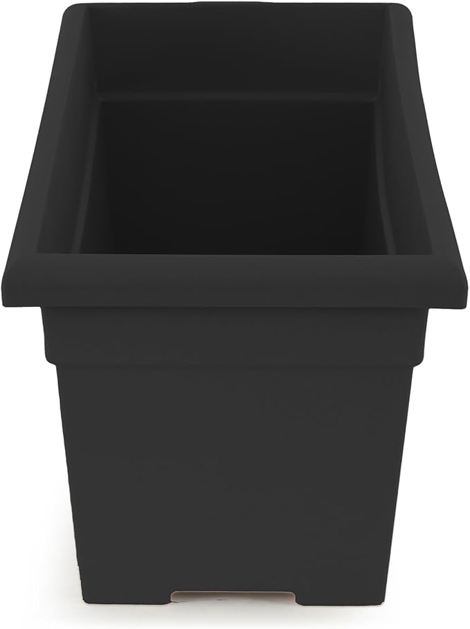 The HC Companies 28 Inch Romana Large Rectangular Planter Box - Lightweight Plastic Outdoor Plant Pot with Drainage for Decks, Patio, Pool, Black