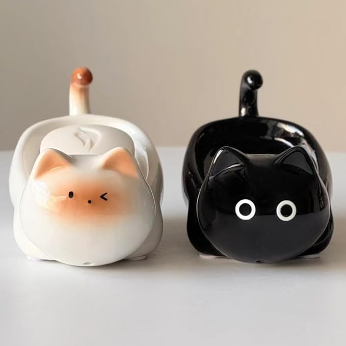 Bar Soap Holder, Cute Ceramic Cat Soap Dish - Self Draining - Small Shower Bar Soap Holder for Soap Bar Holder for Shower, Dish Soap Holder, Soap Dish for Shower (Black)
