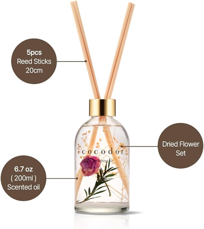 COCODOR Herbarium Reed Diffuser/April Breeze/6.7oz(200ml)/ Fragrance Scent Essential Oil Stick Diffuser Set for Bedroom Bathroom Home Décor