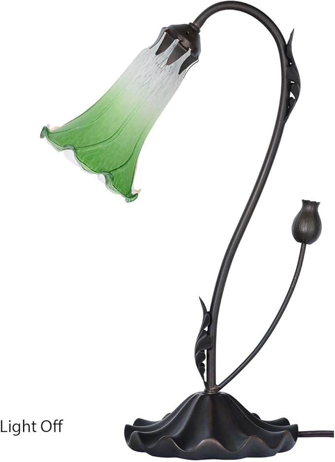 Bieye L10855 Lily Flower Blown Glass Accent Table Lamp for Living Room Bedroom Decoration (1-Light, Green)