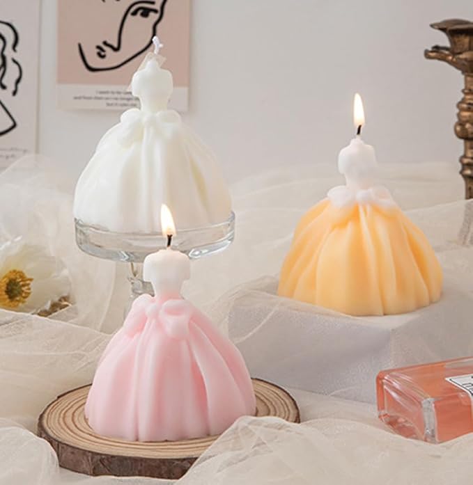 Wedding Dress Aesthetic Scented Candle,200G Handmade Bride Shape Soy Wax Aroma Decorative Candle for Table Photo Prop Valentine's Day Wedding Birthday Gift,Prefect for Meditation Stress (Cream)