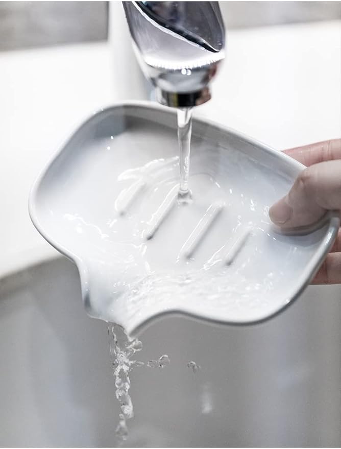 Multi-Color Ceramic Soap Dish for Kitchen or Bathroom, Easy to Clean, Self Draining Soap Holder, Keeps Soap Dry (White)