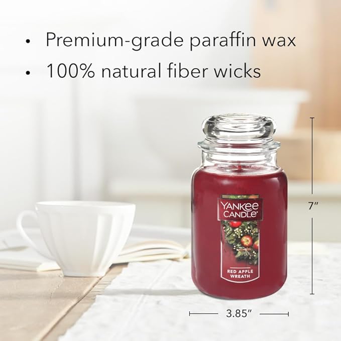 Yankee Candle Apple Wreath Scented, Classic 22oz Large Jar Single Wick Candle, Over 110 Hours of Burn Time | Holiday Gifts for All