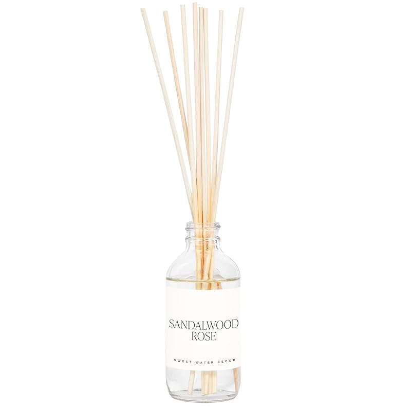 Sweet Water Decor Sandalwood Rose Reed Diffuser Set - Rose, Wood, Amber, Vanilla, & Musk Scented Diffusers - Scent Diffusers for Home, Long Lasting Fragrance, Made in the USA