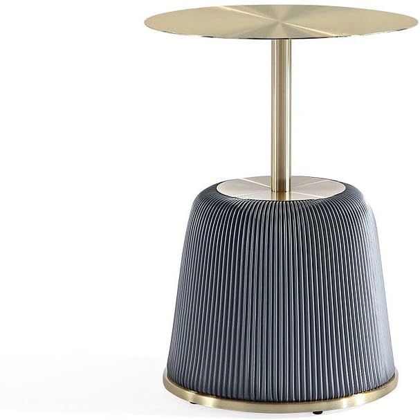 Manhattan Comfort Anderson Modern 15.75" Round End Tables 1.0 - Elegant Leatherette Upholstered Base with Pleated Design & Gold Steel Tabletop, Fully Assembled Accent Furniture, Set of 1, Grey
