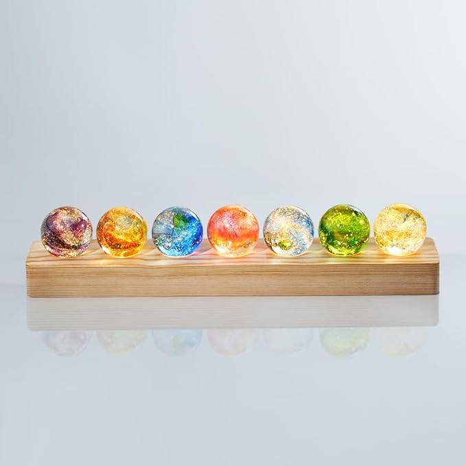 40mm Crystal Quartz Stones 7 Chakra Natural Healing Spheres with LED Wooden Stand for Meditation Positive Energy Night Light Decoration Balls Set for Home