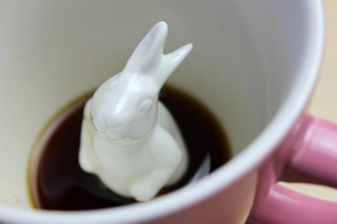 Creature Cups RABBIT Ceramic Cup (11 Ounce, Blush Pink) - Hidden 3D Animal Inside Mug Emerges As You Drink - Woodland Critter - Holiday and Birthday Drinkware Gift for Coffee & Tea Lovers