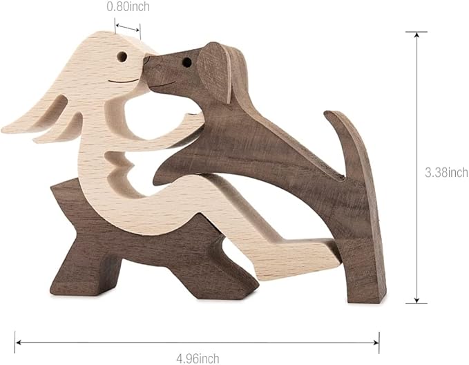 Hand Carved Wooden Woman & Dog Statue - Home Office Decor Wood Human & Dog Sculpture, Unique Gift to Remember Friendship