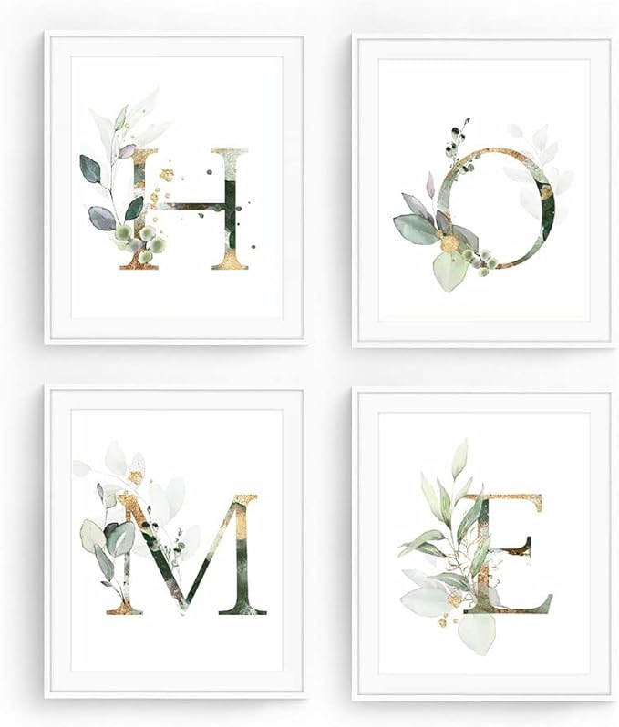 SUUURA-OO Botanical Simple Life Home Decor Poster Green Leaf Painting Wall Art Print Set of 4 (8”X10”), Boho Leaf Eucalyptus Wall Décor Modern Bohemia Botanical Floral Leaves Wall Art Print Unframe