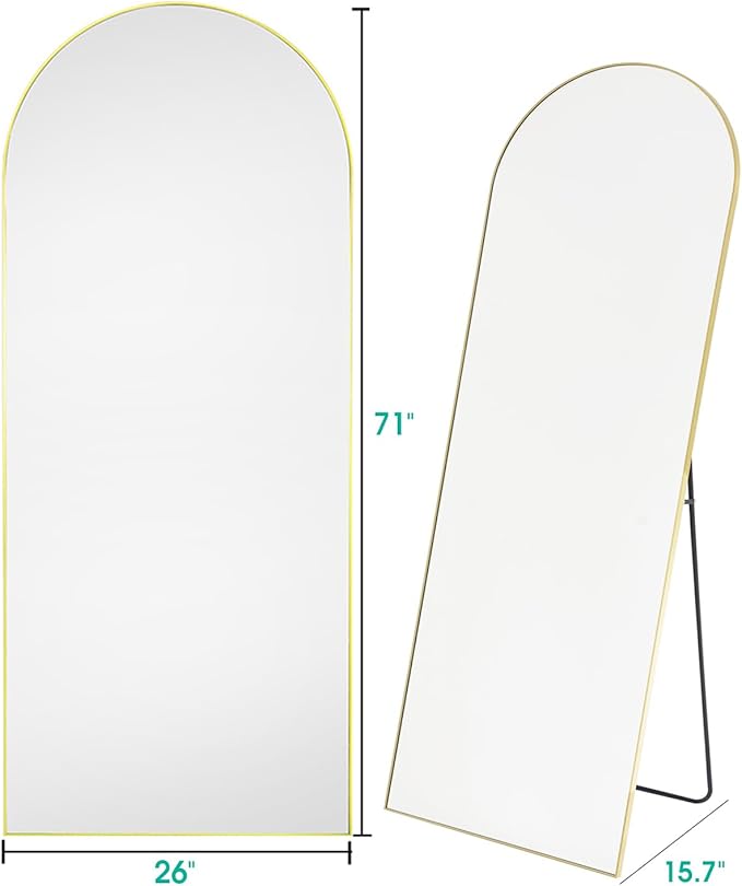 27x71 inches Arched Full Length Mirror, Oversized Gold Floor Mirror, Wall Mounted Mirror for Bedroom, Aluminum Frame, Modern Design, Home Decor
