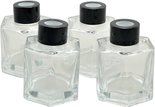 Set of 4 Hexagon Glass Essential Oil Bottles for Home Fragrance Diffuser, (100ml,Black Cap)