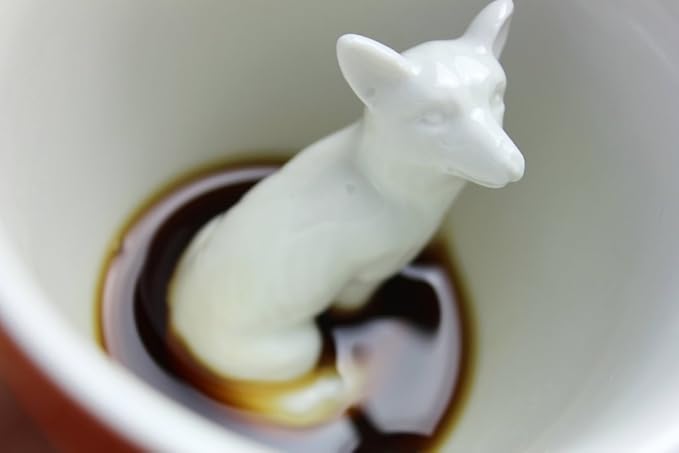 Creature Cups FOX Ceramic Cup (11 Ounce, Red Orange) - Hidden 3D Woodland Animal Inside Mug Emerges As You Drink - Holiday, Birthday, Housewarming Drinkware Gift for Coffee & Tea Lovers