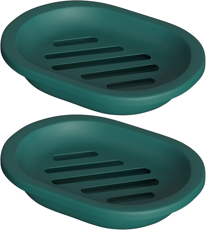 Topsky 2 Pcs Soap Dish for Shower, Double Layer Draining Soap Savers with Drip Tray - Dark Green