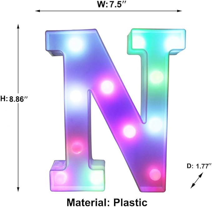 Pooqla Colorful LED Marquee Letter Lights with Remote – Light Up Marquee Signs – Party Bar Letters with Lights Decorations for The Home - Multicolor N