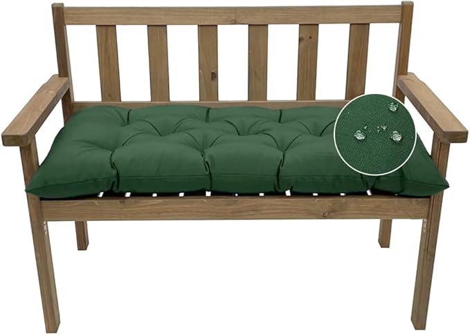 Outdoor Bench Cushion, Waterproof Swing Cushion Bench Seat Cushion, Swing Chair Replacement Seat Pads Cushion Pillow for Lounger Garden Furniture Patio Metal Wooden Bench (Dark Green, 59x20in)