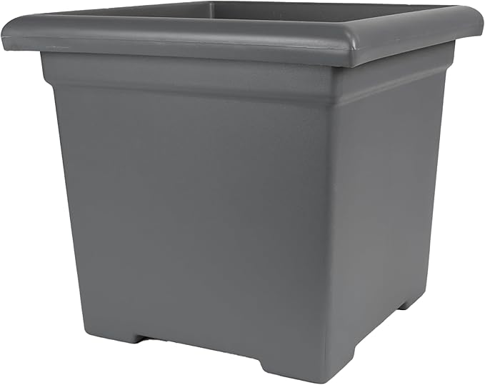 The HC Companies Accent Square Plant Pot w/Drainage - Classic Planters for Outdoor Plants & Indoor Plants - Lightweight & UV-Resistant Square Planter Box (15.5”, Warm Gray, Pack of 1)