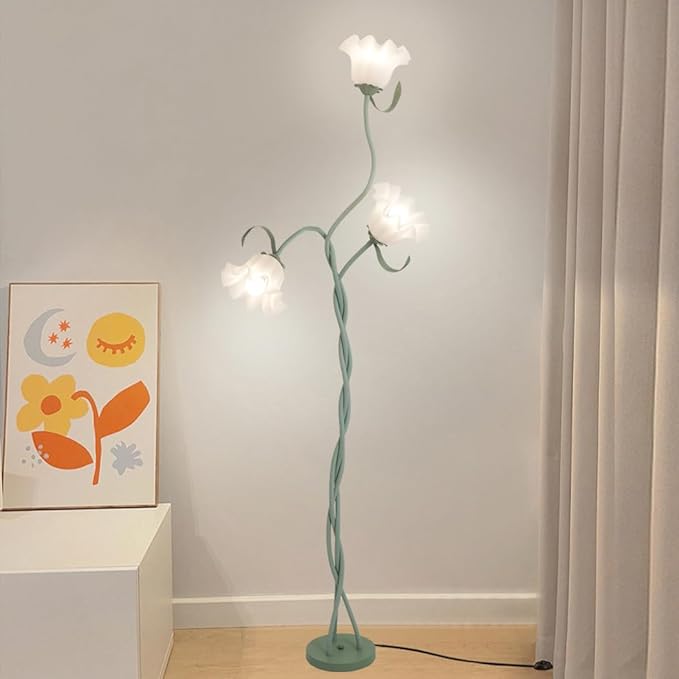 3 Heads Flower Floor Lamp, Vintage Corner Floor Lamp with Flexible Neck Shaft, Standing Lamps Tall Lamp for Home Decor,Living Room,Bedroom,Office, Lily of The Valley Lamp