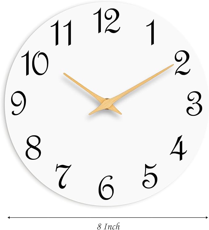 Wall Clock, 8 Inch Modern Wall Clocks Battery Operated, Small Silent Non Ticking Clock Decorative for Kitchen, Bathroom, Bedroom, Desk, Bookshelf (White)